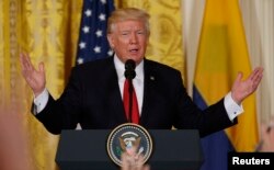 U.S. President Donald Trump speaks during a joint news conference with Colombia's President Juan Manuel Santos (not pictured) at the White House in Washington, May 18, 2017.