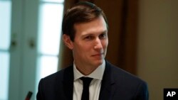 FILE - White House senior adviser Jared Kushner listens during a meeting with Palestinian leader Mahmoud Abbas at the White House, May 3, 2017, in Washington.