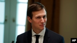 White House senior adviser Jared Kushner listens during a meeting with Palestinian leader Mahmoud Abbas at the White House, May 3, 2017, in Washington.