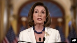 Speaker of the House Nancy Pelosi, D-Calif., makes a statement at the Capitol in Washington, Thursday, Dec. 5, 2019. 