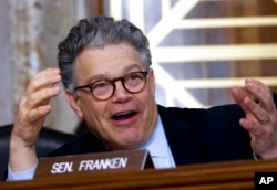 FILE - Sen. Al Franken, D-Minn., speaks at a hearing on Capitol Hill in Washington, Nov. 15, 2017.