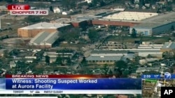 This image from video provided by ABC 7 Chicago shows the industrial park in Aurora, Ill., where officials say a gunman opened fire at the Henry Pratt Co. building, Feb. 15, 2019.