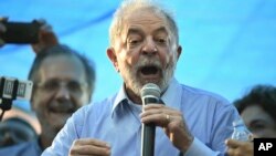 Former Brazilian President Luiz Inacio Lula da Silva speaks during a demonstration in his support in Porto Alegre, Brazil, Jan. 23, 2018.