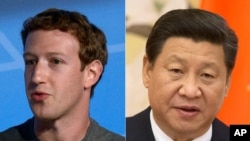 Le PDG de Facebook Mark Zuckerberg, à gauche, et le président chinois Xi Jinping.