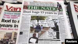 Newspapers detail British court sentencing of James Ibori, former governor of a Nigerian oil state, for embezzling $79 million, Lagos, April 18, 2012.