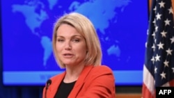 La porte-parole du Département d'Etat américain, Heather Nauert, à Washington le 29 mai 2018