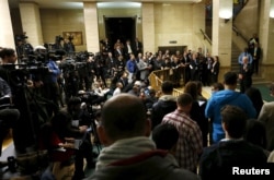 FILE - U.N. mediator for Syria Staffan de Mistura delivers a statement after the opening of the Syrian peace talks at the United Nations European headquarters in Geneva, Switzerland, Jan. 29, 2016.