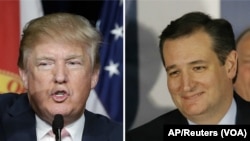 From left, Republican U.S. presidential candidates businessman Donald Trump and Texas Senator Ted Cruz.