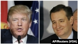From left, Republican U.S. presidential candidates businessman Donald Trump and Texas Senator Ted Cruz.