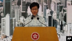 Hong Kong's Chief Executive Carrie Lam attends a press conference, June 15, 2019, in Hong Kong.