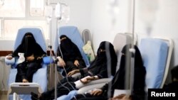 Women receive cancer treatment at The National Oncology Center in Sanaa, Yemen, Aug.12, 2018.