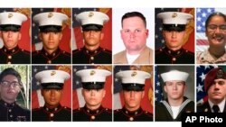 Galeria com fotos de 12 dos 13 militares mortos no Afeganistão, cedida pelo exército americano