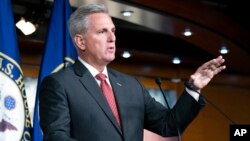 FILE - House Minority Leader Kevin McCarthy, R-Calif., speaks during a news conference at the Capitol in Washington, Nov. 5, 2021.