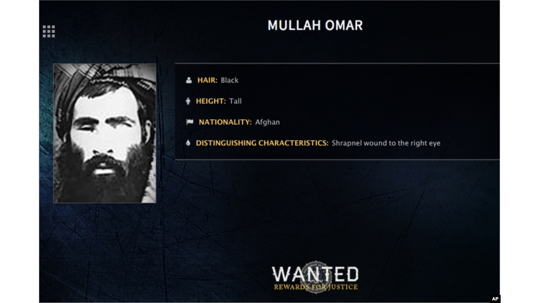FILE - In this undated image released by the FBI, Mullah Omar is seen in a wanted poster.