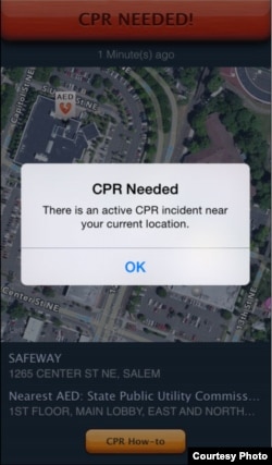 Screen grab of a PulsePoint notification on a potential responder's phone. (Courtesy of NW News Network)