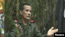 Un comandante de la guerrilla del ELN habla con la prensa. Los rebeldes aseguran tener en su poder a dos alemanes.