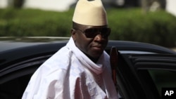 FILE - Gambian President Yahya Jammeh arrives for a summit in Abuja, Nigeria, Feb. 27, 2014. 