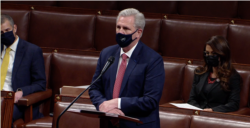 House Minority Leader Kevin McCarthy (R-CA) delivers remarks on impeachment of President Trump at House floor on January 13, 2021.