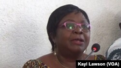 Brigitte Adjamagbo-Johnson, coordinatrice de la coalition de l'opposition togolaise, à Lomé, le 12 septembre 2018. (VOA/Kayi Lawson)