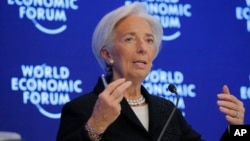 FILE - Christine Lagarde, Managing Director of the IMF, speaks at the World Economic Forum in Davos, Switzerland, Jan. 20, 2017.