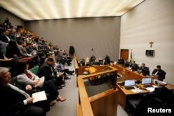 FILE - A general view of Brazil's Superior Court Justice during a session in Brasilia, April 23, 2019.