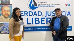 Wendy Flores y Gonzalo Carrión, miembros fundadores del colectivo de derechos humanos "Nicaragua Nunca Más" en San José, Costa Rica. Foto VOA.