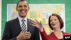 Prezident Obama va Avstraliya Bosh vazirasi Juliya Gillard, 16-noyabr, 2011-yil, Kanberra, Avstraliya