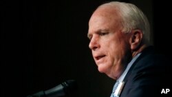 Sen. John McCain speaks at a rally in support of Republican Sen. Thad Cochran at the Mississippi War Memorial in Jackson, Miss., June 23, 2014.