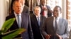 Zimbabwean President Emmerson Mnangagwa walks with Russian Foreign Minister Sergey Lavrov before their meeting in Harare, Zimbabwe, March 8, 2018. 