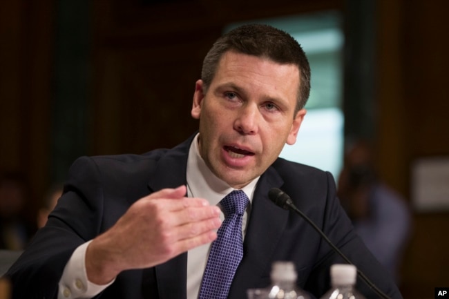 FILE - U.S. Customs and Border Protection Commissioner Kevin McAleenan speaks during a hearing of the Senate Judiciary Committee in Washington, March 6, 2019.