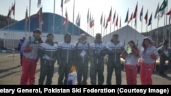 Team Pakistan in Pyeongchang, South Korea, for the 2018 Winter Olympics. Left to right: Muhammad Karim, Alpine skier; Shahid Nadeem, secretary general, Pakistan Ski Federation; Amjad Wali, cross-country coach; Sohal Naeem, Alpine ski coach; Syed Human, cross-country skier.