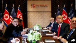 도널드 트럼프 미국 대통령과 김정은 국무위원장이 12일 싱가포르에서 단독 정상회담에 이어 확대 정상회담을 개최했다.