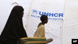 A newly arrived refugee family walks into Baley settlement near the Ifo extension refugee camp in Dadaab, near the Kenya-Somalia border, July 27, 2011