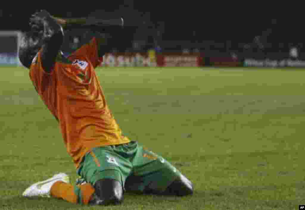 Zambia's James Chamanga celebrates after scoring a goal against Sudan during their African Nations Cup quarter-final soccer match at Estadio de Bata "Bata Stadium", in Bata February 4, 2012.