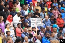 FILE - A peace march against xenophobia takes place in Durban, South Africa, April 16, 2015.