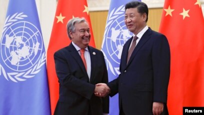 Le SG de l'ONU, Antonio Guterres, et le président chinois, Xi Jinping, Pékin, le 2 septembre 2018.