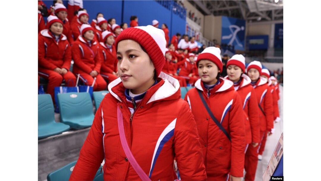 North Korean cheerleaders at the Pyeongchang 2018 Winter Olympics on February 14, 2018.