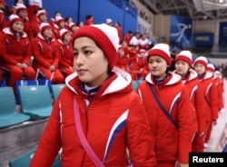 North Korean cheerleaders at the Pyeongchang 2018 Winter Olympics on February 14, 2018.