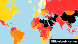 Карта из ежегодного индекса свободы прессы, отражающая ситуацию в различных странах мира 