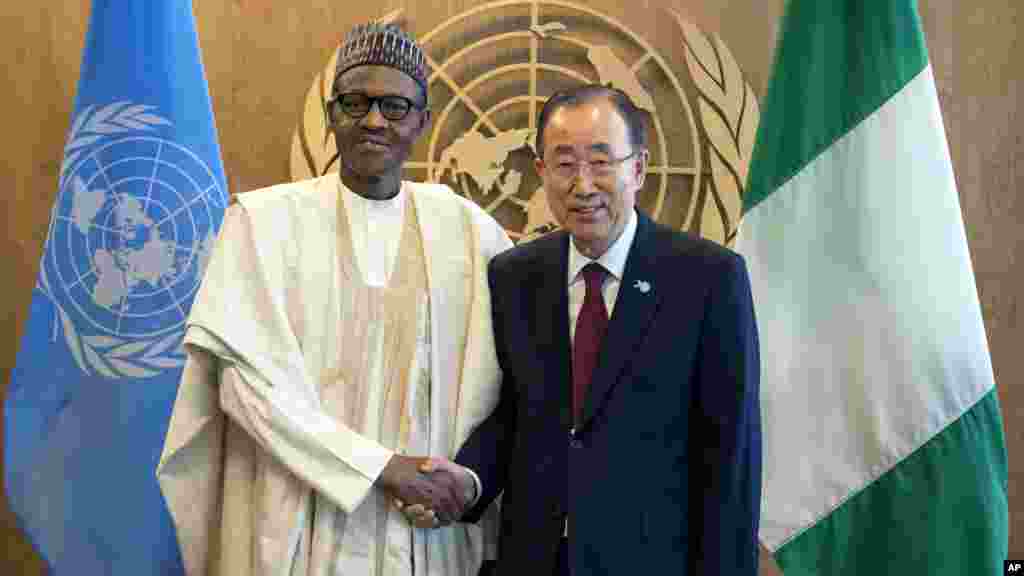 Shugaba Muhammadu Buhari da Banki Moon Sakataren Majalisar Dinkin Duniya.