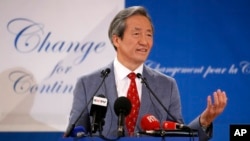 FILE - South Korea's Chung Mong-Joon during a press conference in Paris, France, Aug.17, 2015. Chung Mong-Joon accused FIFA of sabotaging his bid to succeed Sepp Blatter after banning him for six years from soccer.