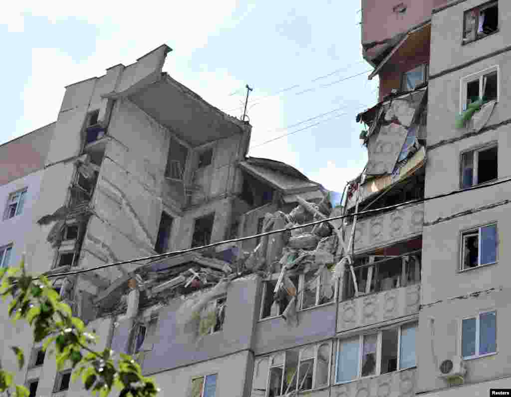 This multistory apartment block was destroyed by an explosion, in Mykolaiv, southern Ukraine, May 12, 2014.