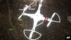 This handout photo provided by the US Secret Service shows the drone that crashed onto the White House grounds in Washington, Jan. 26, 2015.