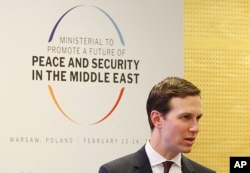 FILE - White House Senior Adviser Jared Kushner attends at a conference on Peace and Security in the Middle East in Warsaw, Poland, Feb. 14, 2019.