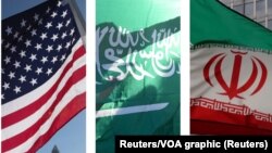 Kompilasi bendera AS, Saudi Arabia dan Iran sebagai ilustrasi. Arab Saudi telah berbagi intelijen dengan para pejabat Amerika yang mengatakan bahwa Iran mungkin sedang mempersiapkan serangan dalam waktu dekat terhadap kerajaan itu. (Foto: Reuters/VOA)