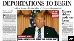 A portion of a satirical front page of The Boston Globe published on the newspaper's website, April 9, 2016. The paper's editorial board used the parody to express its uneasiness with a potential Donald Trump presidency. 