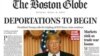 波士頓環球報2016年4月9號在該報的社論版以政治諷刺方式登載了預測2017年4月9號的假頭版頭條。