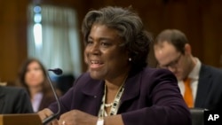 FIL E- U.S. Assistant Secretary of State for African Affairs Linda Thomas-Greenfield, shown testifying on Capitol Hill in January 2014.