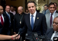 FILE - New York Governor Andrew Cuomo, pictured in April 2015, pushed Monday for welcoming Syrian refugees into the country. "We believe in freedom of religion. It was one of the founding premises of the entire country,” he said.