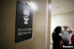The first gender-neutral restroom in the Los Angeles school district is seen at Santee Education Complex high school in Los Angeles, California, April 18, 2016.